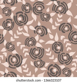 Cute seamless floral roses pattern. Small brown flowers beige background. Vector illustration for fabric, textile or prints.