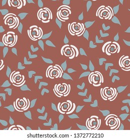 Cute seamless floral roses pattern. Small pastel flowers brown background. Vector illustration for fabric, textile or prints.