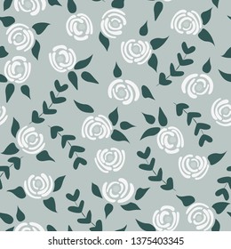 Cute seamless floral roses pattern. Small pastel flowers blue background. Vector illustration for fabric, textile or prints