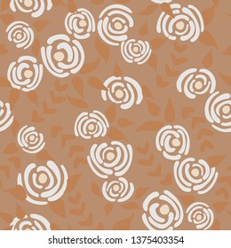 Cute seamless floral roses pattern. Small pastel flowers brown background. Vector illustration for fabric, textile or prints