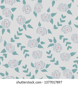 Cute seamless floral roses pattern. Small pastel flowers blue background. Vector illustration for fabric, textile or prints