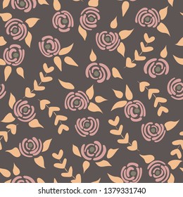 Cute seamless floral roses pattern. Small pastel flowers grey background. Vector illustration for fabric, textile or prints