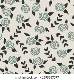 Cute seamless floral roses pattern. Small pastel flowers grey background. Vector illustration for fabric, textile or prints