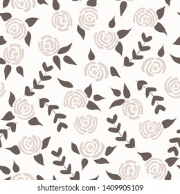 Cute seamless floral roses pattern. Small pastel flowers white background. Vector illustration for fabric, textile or prints