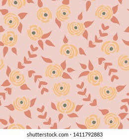 Cute seamless floral roses pattern. Small pastel flowers pink background. Vector illustration for fabric, textile or prints