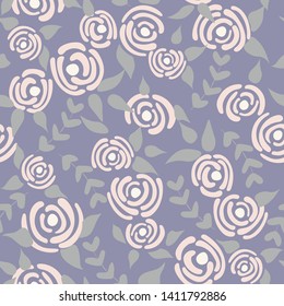 Cute seamless floral roses pattern. Small pastel flowers blue background. Vector illustration for fabric, textile or prints.