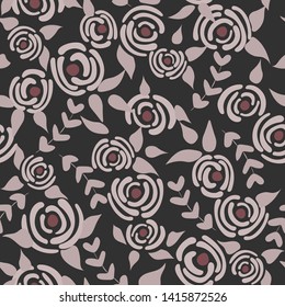 Cute seamless floral roses pattern. Small pastel flowers grey background. Vector illustration for fabric, textile or prints