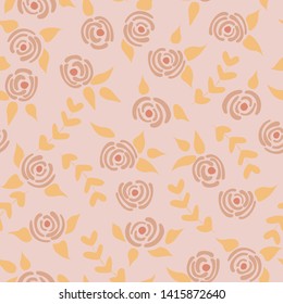 Cute seamless floral roses pattern. Small pastel flowers pink background. Vector illustration for fabric, textile or prints