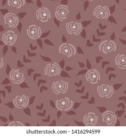 Cute seamless floral roses pattern. Small pastel flowers pink background. Vector illustration for fabric, textile or prints