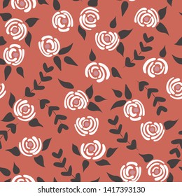 Cute seamless floral roses pattern. Small pastel flowers pink background. Vector illustration for fabric, textile or prints