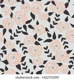 Cute seamless floral roses pattern. Small pastel flowers grey background. Vector illustration for fabric, textile or prints