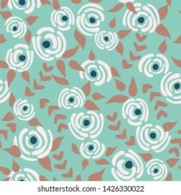 Cute seamless floral roses pattern. Small white flowers blue background. Vector illustration for fabric, textile or prints.