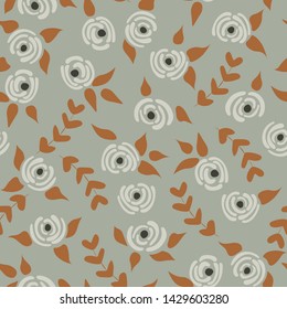 Cute seamless floral roses pattern. Small pastel flowers grey background. Vector illustration for fabric, textile or prints