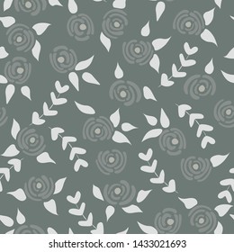 Cute seamless floral roses pattern. Small pastel flowers grey background. Vector illustration for fabric, textile or prints