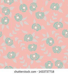 Cute seamless floral roses pattern. Small pastel flowers pink background. Vector illustration for fabric, textile or prints