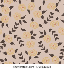 Cute seamless floral roses pattern. Small pastel flowers pink background. Vector illustration for fabric, textile or prints