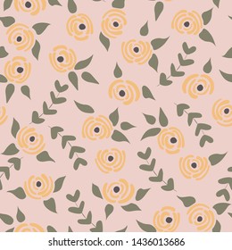 Cute seamless floral roses pattern. Small pastel flowers pink background. Vector illustration for fabric, textile or prints
