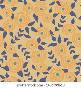 Cute seamless floral roses pattern. Small pastel flowers orange background. Vector illustration for fabric, textile or prints