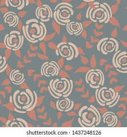 Cute seamless floral roses pattern. Small pastel flowers blue background. Vector illustration for fabric, textile or prints