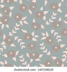 Cute seamless floral roses pattern. Small flowers pastel background. Vector illustration for fabric, textile or prints