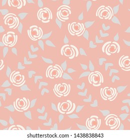 Cute seamless floral roses pattern. Small pastel flowers pink background. Vector illustration for fabric, textile or prints