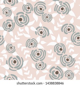 Cute seamless floral roses pattern. Small pastel flowers pink background. Vector illustration for fabric, textile or prints