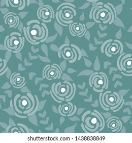 Cute seamless floral roses pattern. Small pastel flowers blue background. Vector illustration for fabric, textile or prints