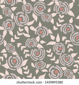Cute seamless floral roses pattern. Small pastel flowers grey background. Vector illustration for fabric, textile or prints