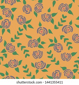 Cute seamless floral roses pattern. Small pastel flowers orange background. Vector illustration for fabric, textile or prints