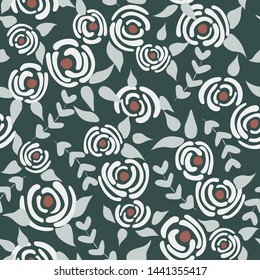 Cute seamless floral roses pattern. Small pastel flowers grey background. Vector illustration for fabric, textile or prints