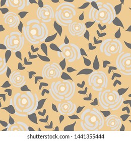 Cute seamless floral roses pattern. Small pastel flowers orange background. Vector illustration for fabric, textile or prints