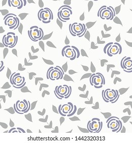 Cute seamless floral roses pattern. Small pastel flowers white background. Vector illustration for fabric, textile or prints