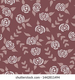 Cute seamless floral roses pattern. Small pastel flowers pink background. Vector illustration for fabric, textile or prints