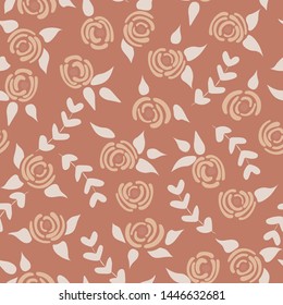 Cute seamless floral roses pattern. Small flowers texture. Bloom brown seamless vector texture. Elegant folk template. Liberty design. Nature graphic illustration in doodle style.