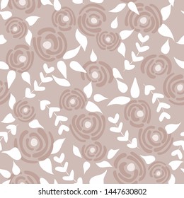 Cute seamless floral roses pattern. Small flowers texture. Botanical pastel beige seamless vector texture. Elegant folk template. Liberty design. Nature graphic illustration in doodle style.