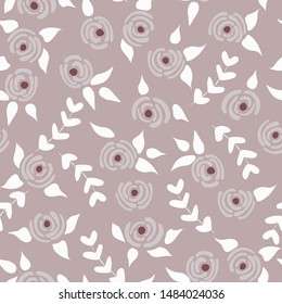 Cute seamless floral roses pattern. Small flowers texture. Spring pastel beige seamless vector texture. Elegant folk template. Liberty design. Nature graphic illustration in doodle style.