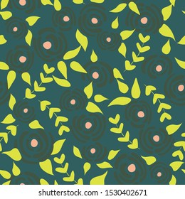 Cute seamless floral roses pattern. Small flowers texture. Summer colour seamless vector texture. Elegant folk template. Liberty design. Nature graphic illustration in doodle style.