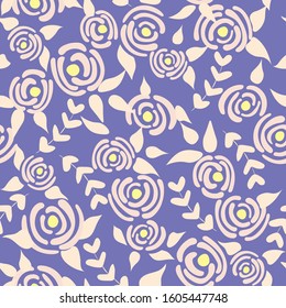 Cute seamless floral roses pattern. Small flowers texture. Abstract pastel blue seamless vector texture. Elegant folk template. Liberty design. Nature graphic illustration in doodle style.