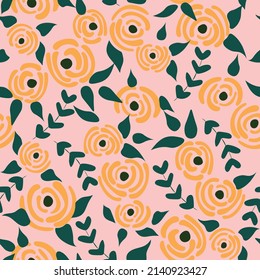 Cute seamless floral roses pattern. Small flowers texture. Bloom nude seamless vector texture. Elegant folk template. Liberty design. Nature graphic illustration in doodle style.