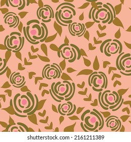 Cute seamless floral roses pattern. Small flowers texture. Fashion nude seamless vector texture. Elegant folk template. Liberty design. Nature graphic illustration in doodle style.