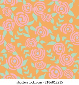 Cute seamless floral roses pattern. Small flowers texture. Vintage pink seamless vector texture. Elegant folk template. Liberty design. Nature graphic illustration in doodle style.