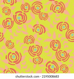Cute seamless floral roses pattern. Small flowers texture. Fashion yellow seamless vector texture. Elegant folk template. Liberty design. Nature graphic illustration in doodle style.