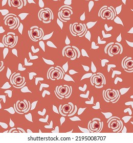 Nahtlose, blumengeschmückte Rosenmuster. Kleine Blumenstruktur. Abstrakte rosa, nahtlose Vektorstruktur. Elegante Volksvorlage. Freiheitsdesign. Naturgrafische Illustration im Doodle-Stil.