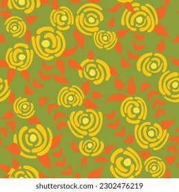 Cute seamless floral roses pattern. Small flowers texture. Summer yellow seamless vector texture. Elegant folk template. Liberty design. Nature graphic illustration in doodle style.