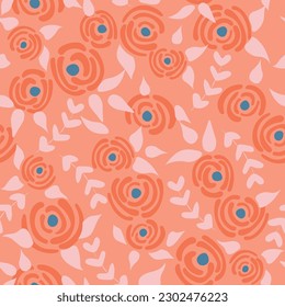 Patrón de rosas florales sin costura. Textura de flores pequeñas. Textura vectorial sin costuras rosa de dibujos animados. Elegante plantilla folclórica. Diseño de la libertad. Ilustración gráfica de la naturaleza en estilo doodle.