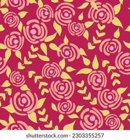 Patrón de rosas florales sin costura. Textura de flores pequeñas. Textura vectorial sin costuras rosa de dibujos animados. Elegante plantilla folclórica. Diseño de la libertad. Ilustración gráfica de la naturaleza en estilo doodle.