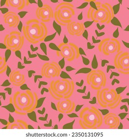 Patrón de rosas florales sin costura. Textura de flores pequeñas. Textura vectorial sin costura rosada botánica. Elegante plantilla folclórica. Diseño de la libertad. Ilustración gráfica de la naturaleza en estilo doodle.