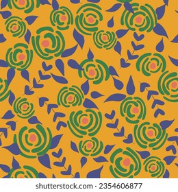 Patrón de rosas florales sin costura. Textura de flores pequeñas. La mostaza de moda textura vectorial sin fisuras. Elegante plantilla folclórica. Diseño de la libertad. Ilustración gráfica de la naturaleza en estilo doodle.