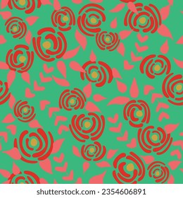 Nahtlose, blumengeschmückte Rosenmuster. Kleine Blumenstruktur. Cartoon Grün nahtlose Vektorstruktur. Elegante Volksvorlage. Freiheitsdesign. Naturgrafische Illustration im Doodle-Stil.