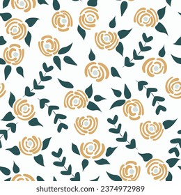 Cute seamless floral roses pattern. Small flowers texture. Bloom white seamless vector texture. Elegant folk template. Liberty design. Nature graphic illustration in doodle style.